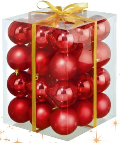 Komplet Novogodišnjih Dekorativnih Kugli  36 Komada Crveni
