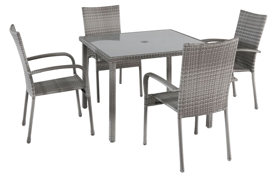 Ratan PE Baštenska Garnitura 4 Stolice i Sto Avola Set Sivi