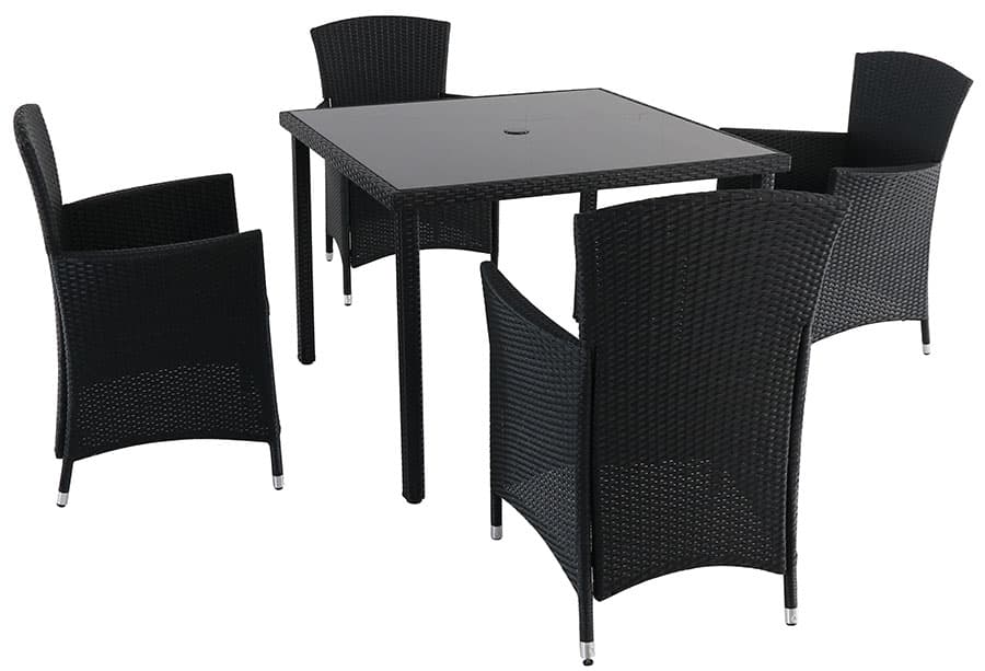 Baštenska Garnitura Od Ravnog Ratana PE Atlantic Crna - 4 Fotelje i Sto