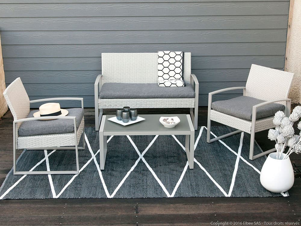 Baštenska Salon Garnitura - 2 Fotelje, Dvosed i Sto Sa Staklom - Metal - Petan