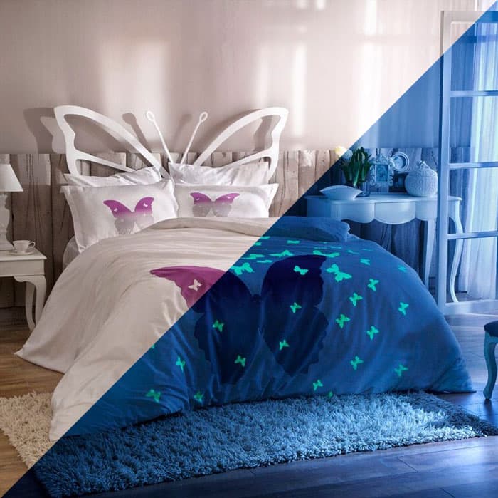 Fluorescentna saten dupla posteljina koja sija u mraku Glow in dark V1 Lila