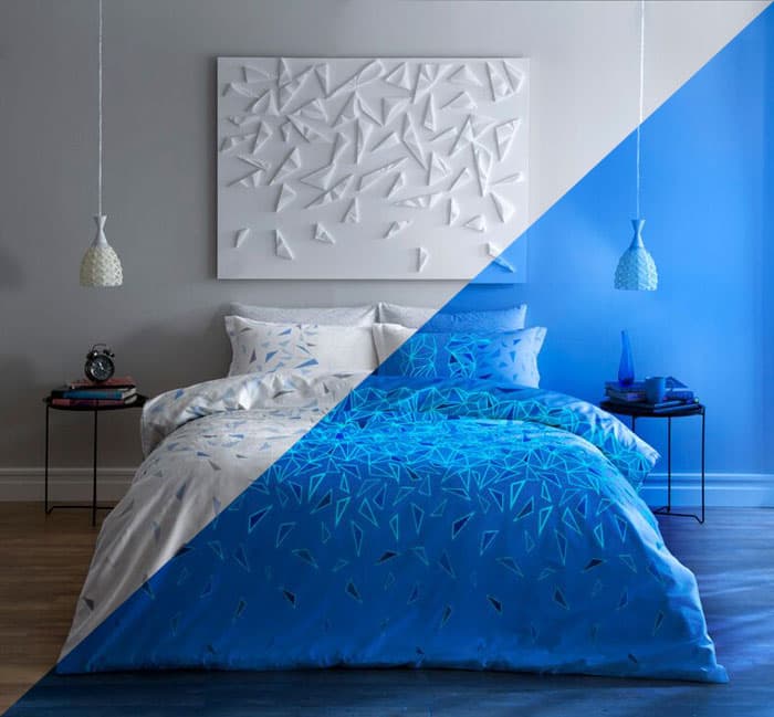 Fluorescentna saten dupla posteljina koja sija u mraku Crystal V4 Mavi