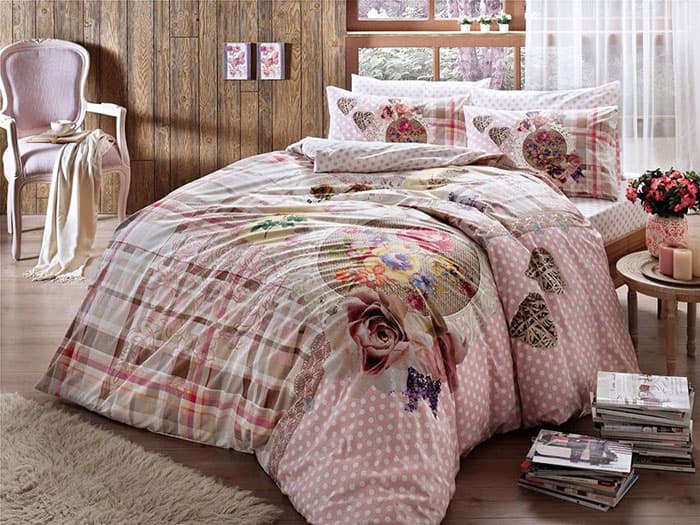 TAC Pamučna dupla posteljina Livia V1 Pembe