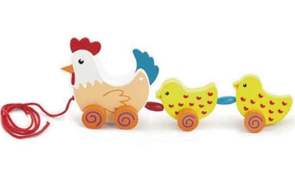 Drvena kokoška igračka na potezanje