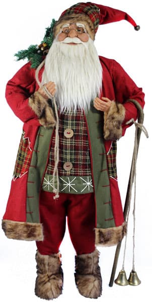 Velika Novogodišnja Figura Deda Mraza Sa Štapom, Zvonima i Džakom - 120 cm