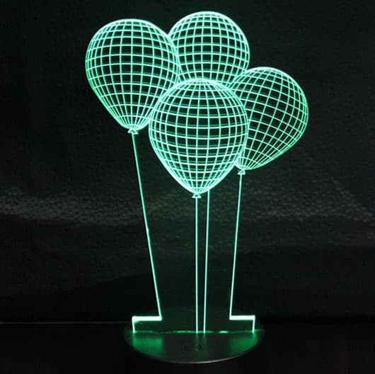 LED Lampa 3D - noćno svetlo - Illusions by Black Cut Green Balloons