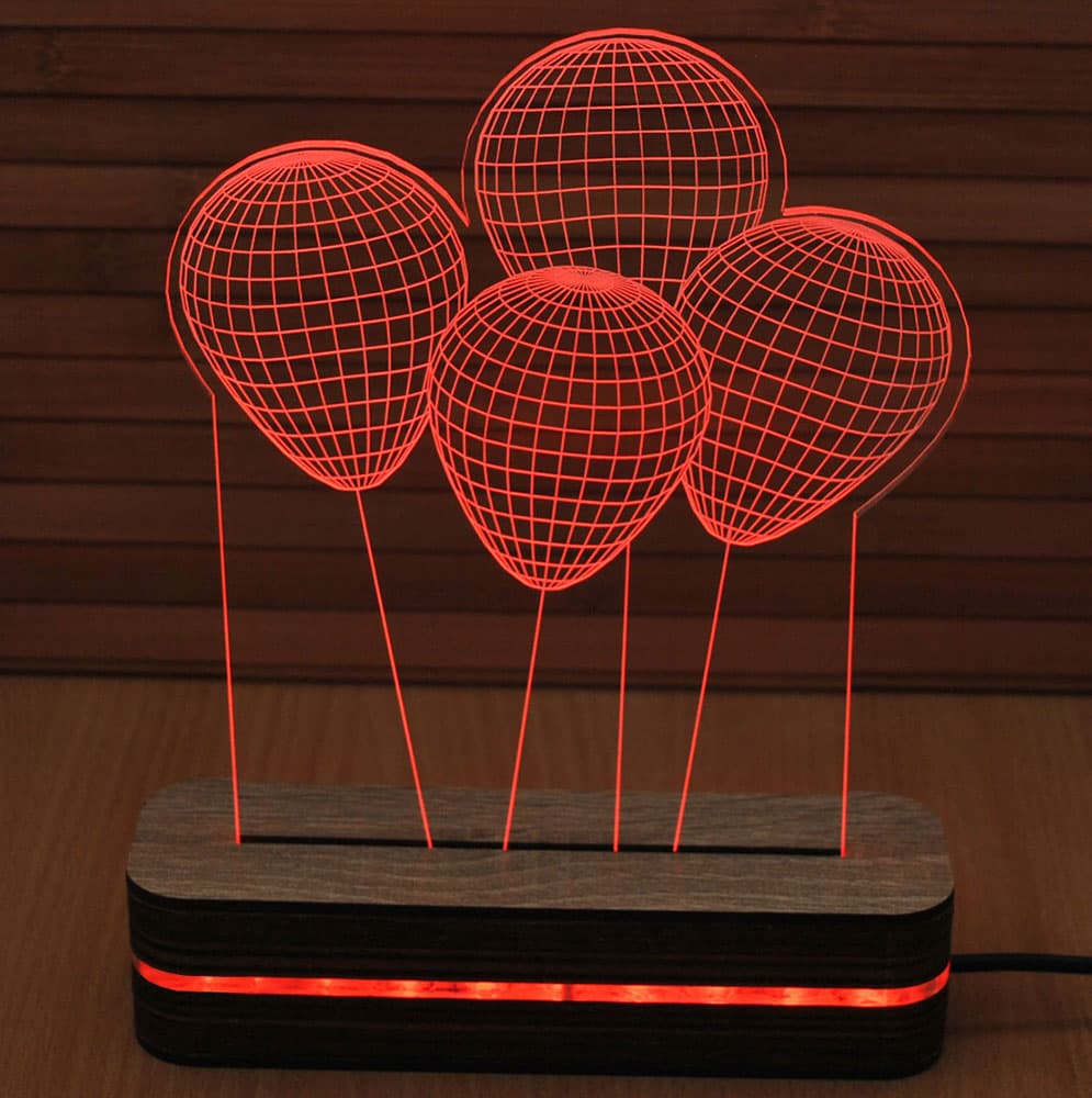 3D LED Lampa u 9 boja Black Cut Illusions Balloons Multicolor