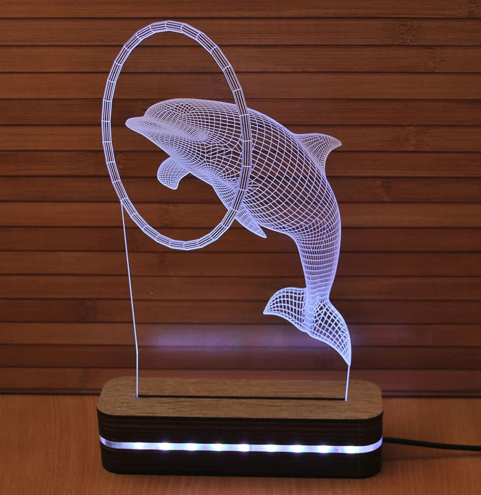 3D LED Lampa u 8 boja Black Cut Illusions Dolphin Multicolor