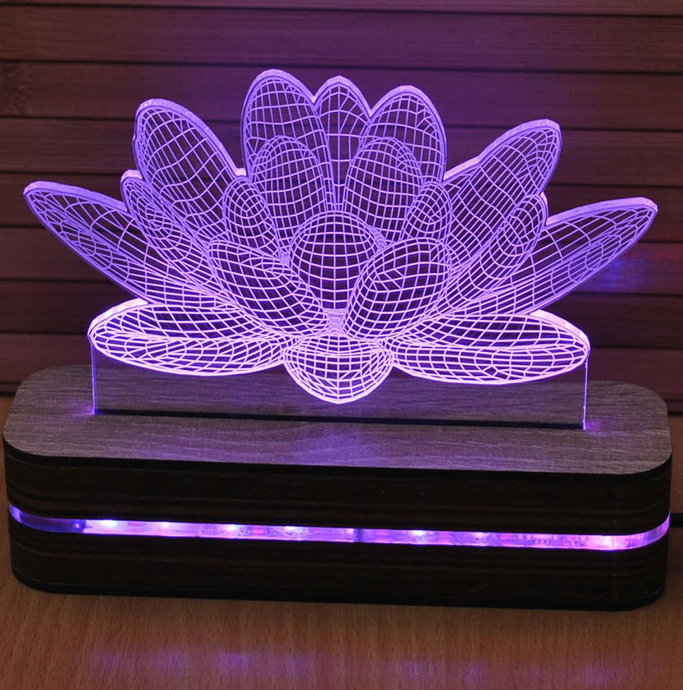3D LED Lampa u 9 boja Black Cut Lotus Multicolor