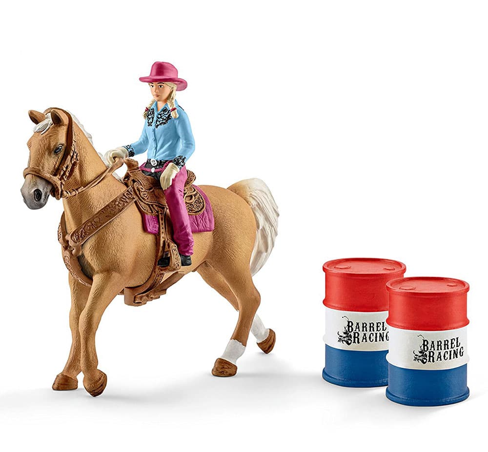 Schleich Figure Domaće životinje - Rodeo - Kaubojka na konju u trci oko burića 41417