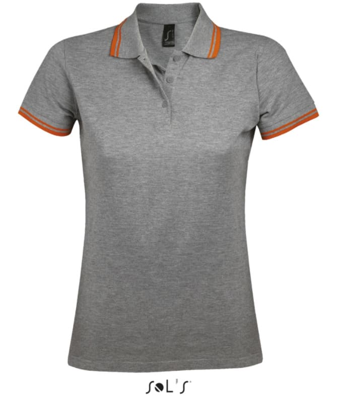 Sols Pasadena Ženska majica sa kragnom vel. S Melange Grey/Orange 00578