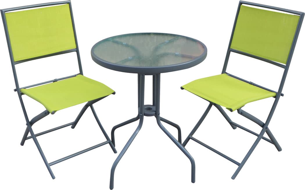 Baštenski Komplet Andora - 2 Žute Sklopive Stolice i Sto Sa Staklom