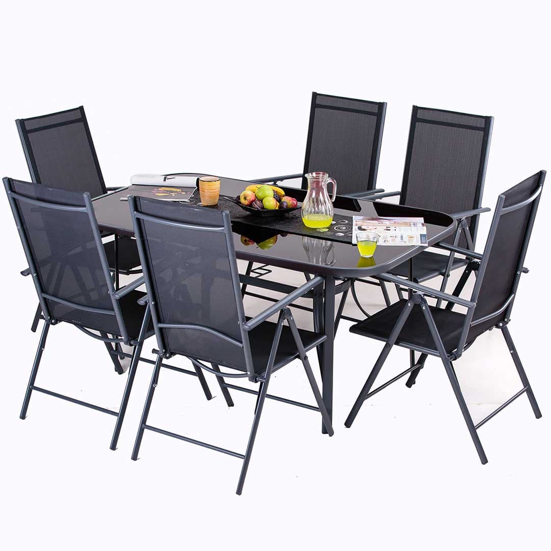 Baštenska Garnitura Sa Podesivim Stolicama - Matera - 6 Stolica i Sto Sa Staklom