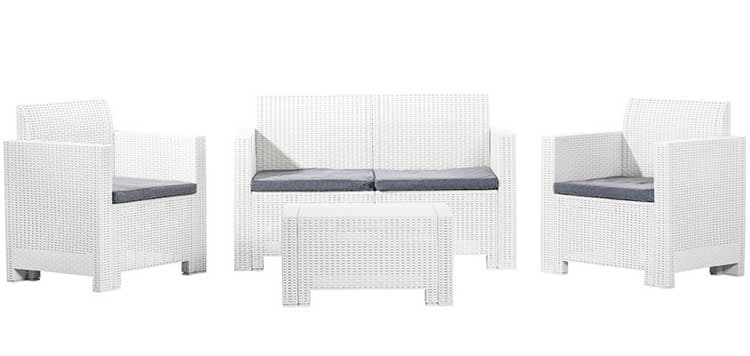 Baštenska Garnitura Nebraska Bianco - Dvosed, 2 Fotelje i Sto