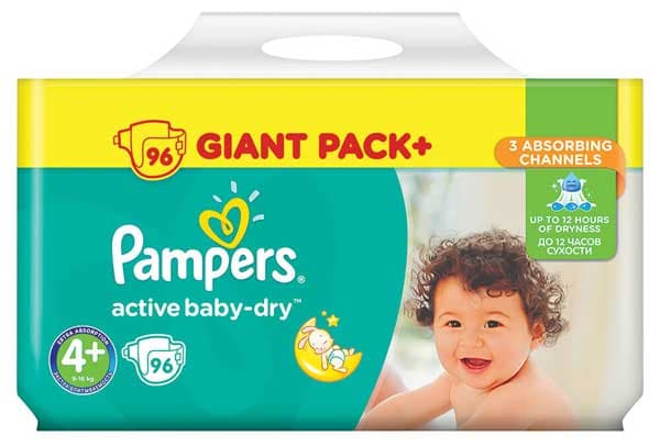 Pelene Pampers Active GBag Plus 4+  Maxi 9-16kg 96 kom.