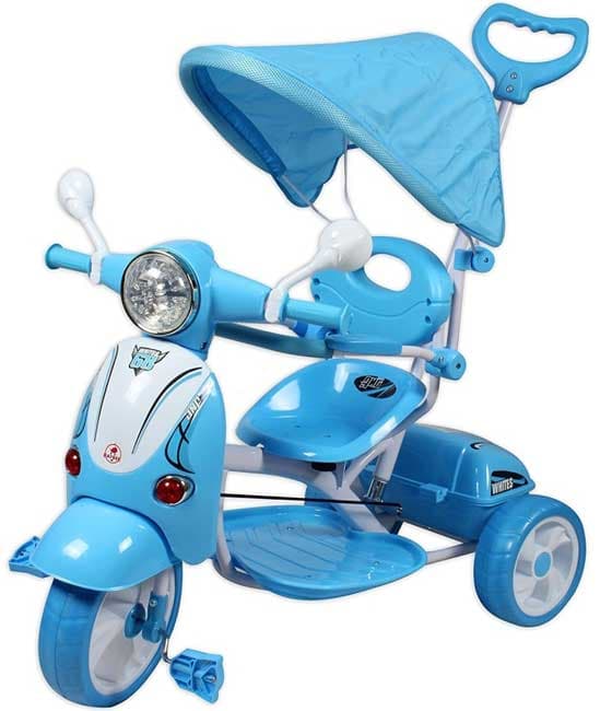 Dečiji tricikl sa tendom u obliku Vespe 410 plavi