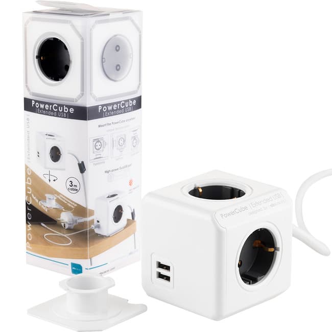 PowerCube produžni kabl 3m 4xšuko 2xUSB siva