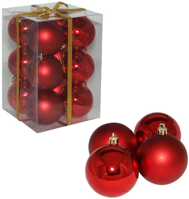 Ukrasi za jelku - kugle 8 cm 12 komada crvene
