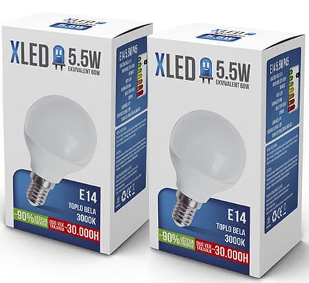 XLED Led Sijalica E14 5.5W Toplo bela 2 komada 022922