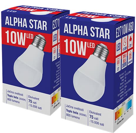 Alpha Star LED Sijalica E27 10W Toplo bela 2 komada 023565