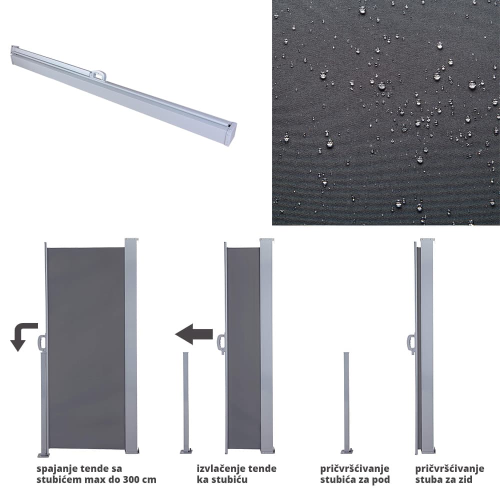 Bočna tenda - zaštita od sunca i vetra - paravan za dvorište i terase 160 x 300 cm