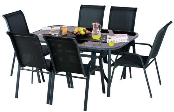 Baštenska Garnitura Metal Tekstilen Regent Crna - 6 Stolica i Sto Sa Staklom