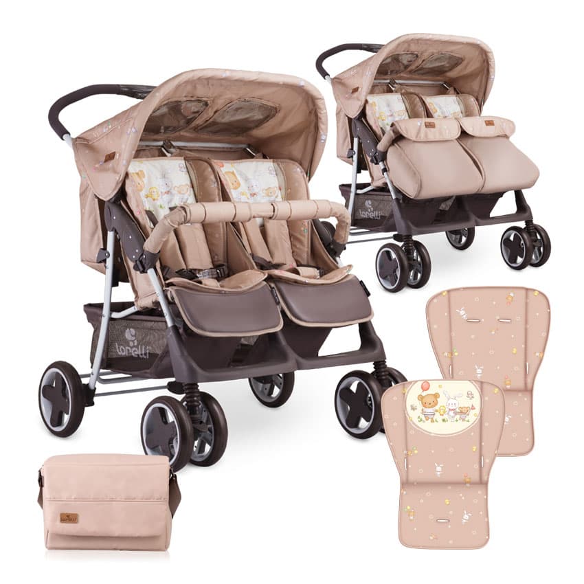 LORELLI Kolica za blizance TWIN Beige Bear Party