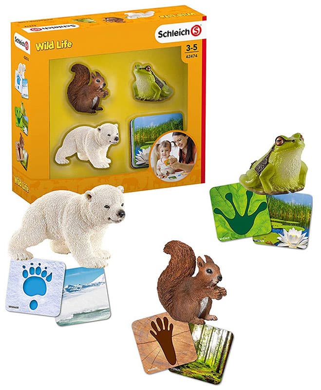 Schleich Figure Divlje životinje - Polarni medvedić veverica i zelena žaba + karte 42474