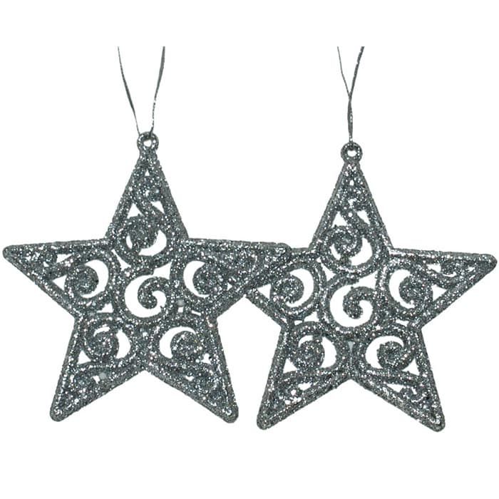 Ukrasi za jelku - zvezde u srebrnoj boji set 2 komada