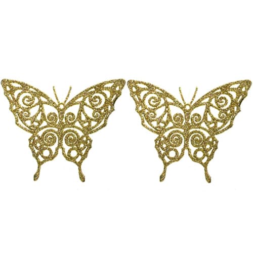 Ukrasi za jelku - leptirići u zlatnoj boji set 2 komada