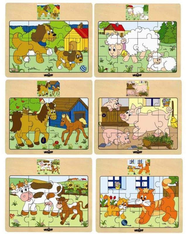WOODY Puzzle Set 6 motiva DOMAĆE ŽIVOTINJE 12 delova 93010