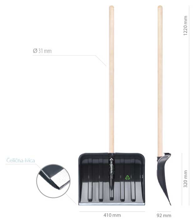 Lopata za sneg sa drškom i čeličnom ivicom Prosperplast Eco 41