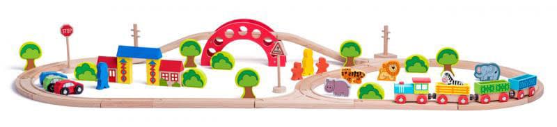 Drveni vozić sa prugom Zoo 60 delova 118cm Woodyland 93060