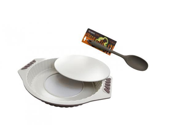 Texell set pekač keramički okrugli sa skidajućim dnom i silikonska varjača siva 