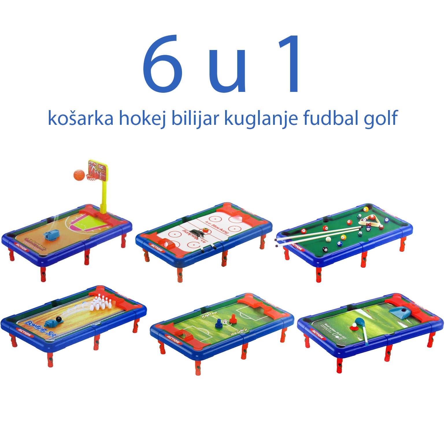 6u1 set stonih igara - bilijar, fudbal, košarka, kuglanje, golf i hokej