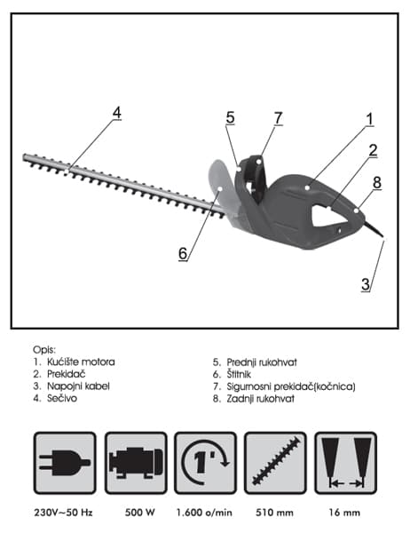 Električne makaze za živu ogradu W-HEC 500