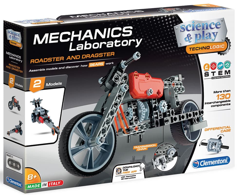 CLEMENTONI Science and Play MECHANICS Mehanika MOTOCIKL Roadster Dragster CL75030