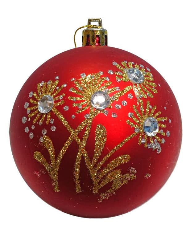 Crveni ukrasi za jelku sa dekoracijom prečnika 8 cm - 6 komada