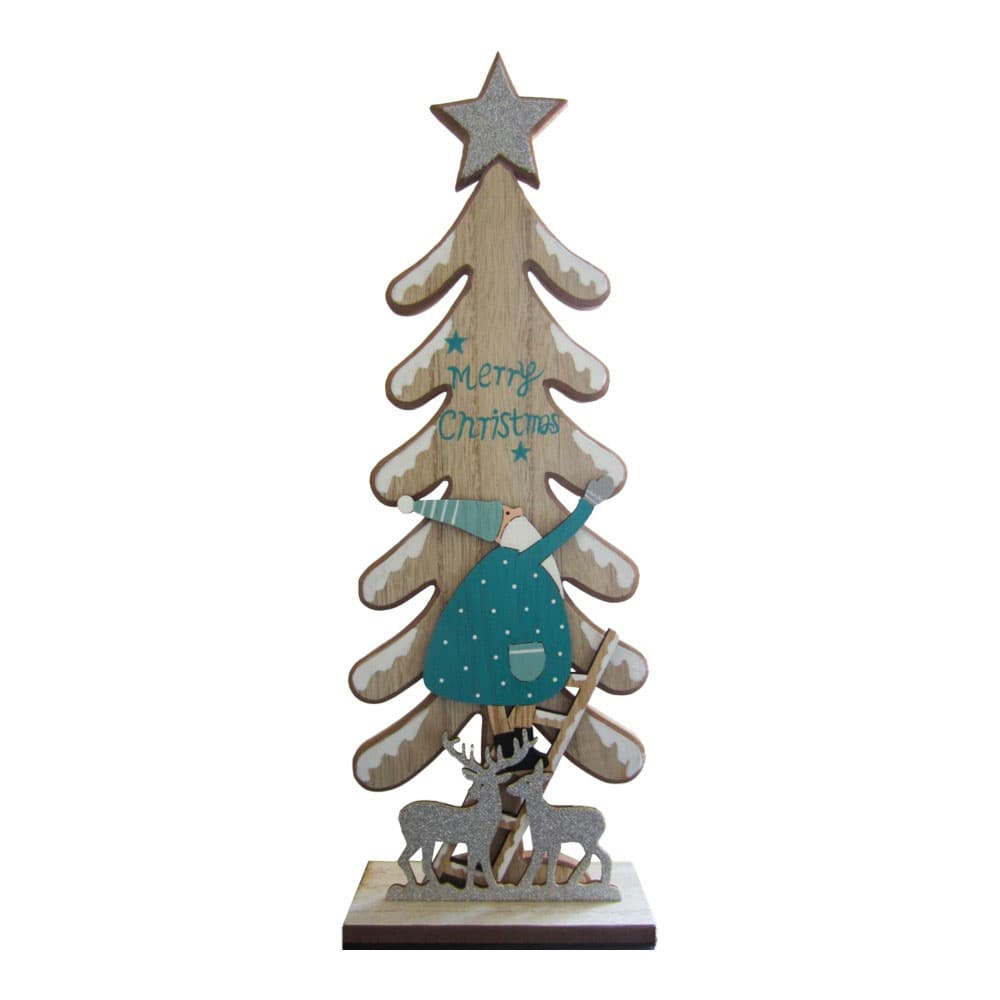 Novogodišnja drvena dekoracija za kuću 42cm Jelka Blue 2 komada
