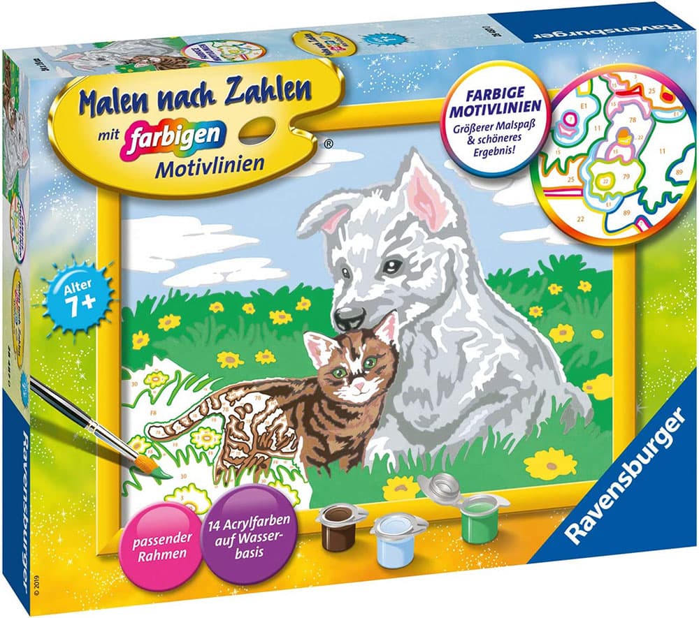 Ravensburger Bojanka po brojevima + akrilne boje Štene i mače 28487