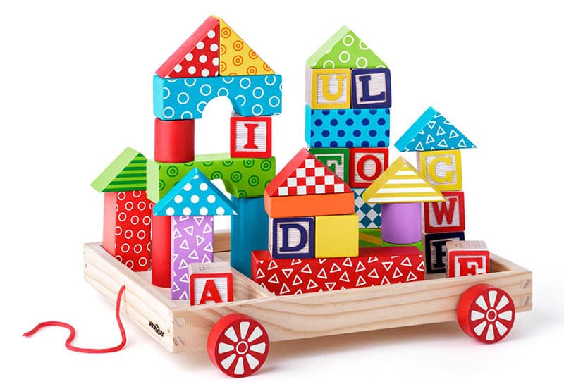 WOODY Drvene šarene kockice 35 komada u kolicima 90913