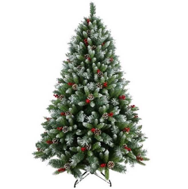 Novogodišnja snežna jelka sa šišarkama i bobicama 240 cm 220030