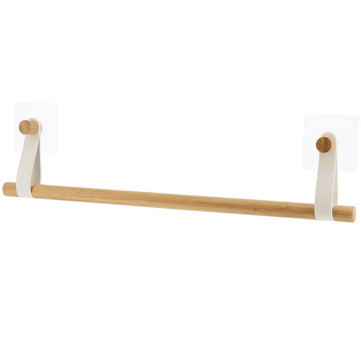 Nosač Za Peškire Bambus i Eko Koža - Montaža Bez Bušenja White