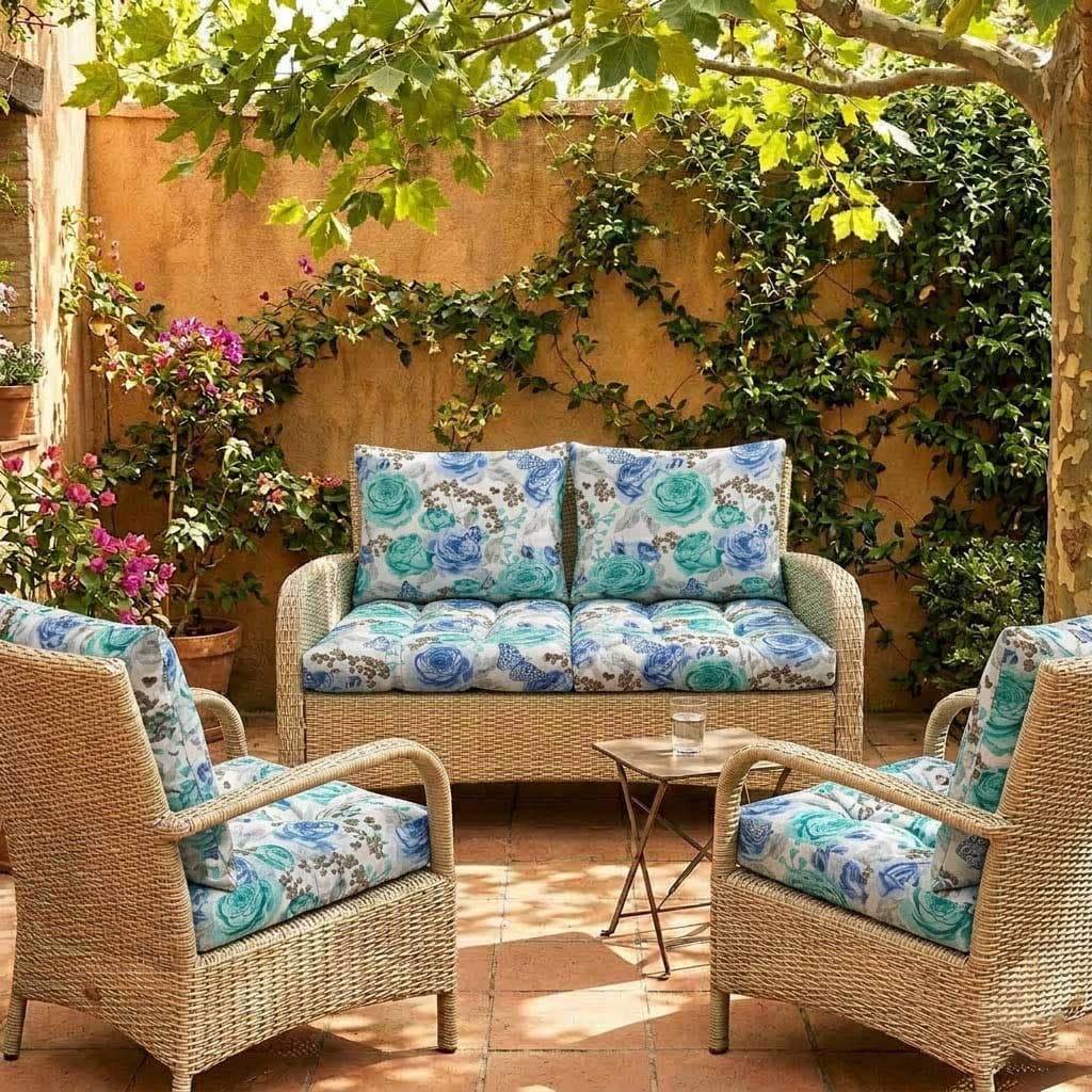 Jastuci Za Baštensku Garnituru - Dvosed 120cm i Dve Fotelje BLUE ROSES