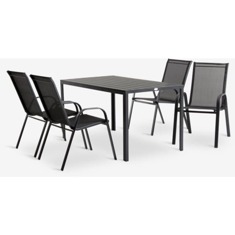 Baštenska garnitura JERSORE sto 140cm + 4 stolice LEKNES, crna