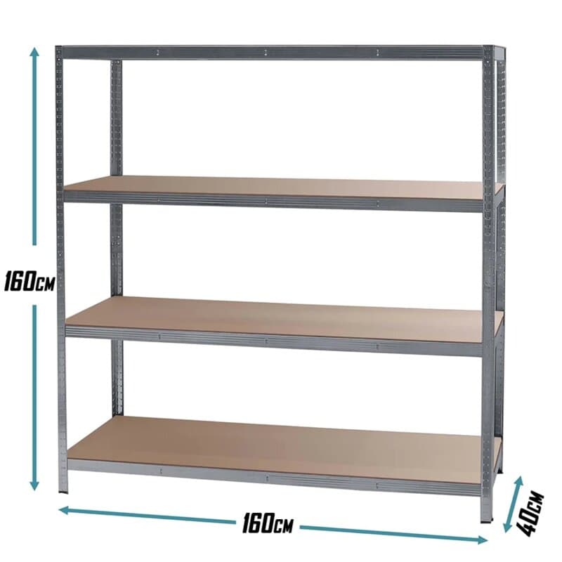 SuperHome Pocinkovana Metalna Montažna Polica 160x160x40cm, 4 Police, Nosivost 175kg