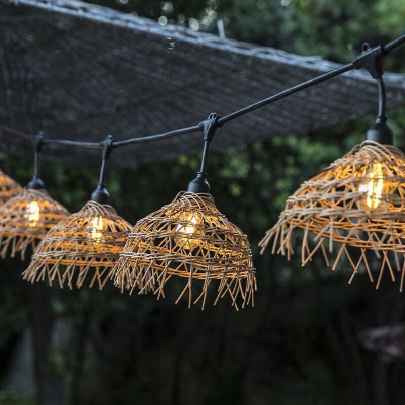 M-PRO LED Svetlosni Niz sa Rattan Abažurima, 10 LED, 5+5 m, Topla Bela