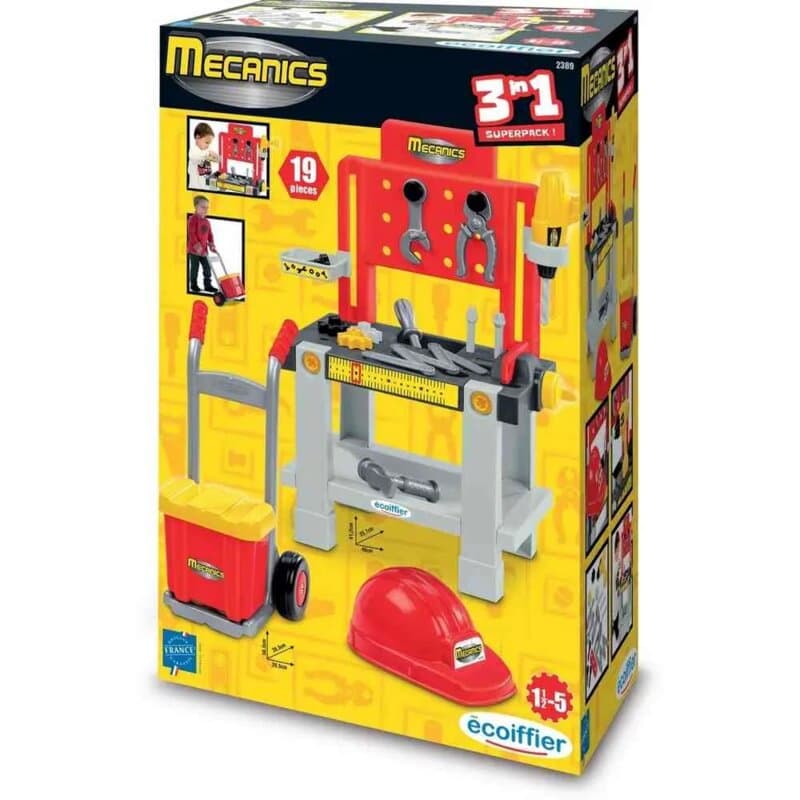 Ecoiffier Super Mehanika Set 3 u 1 – Radni Sto sa Alatom za Decu