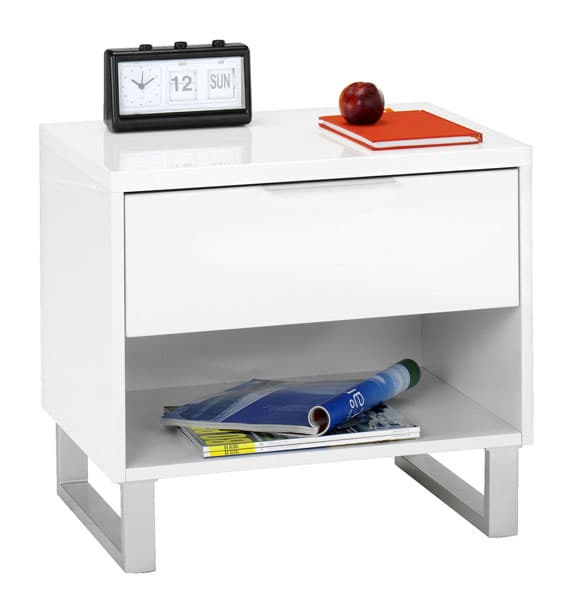 Noćni ormarić Sacramento sa jednom fiokom bela visoki sjaj