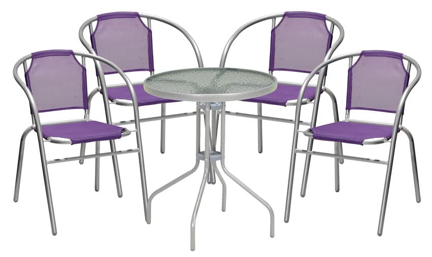 Kafe Garnitura Za Dvorište Net Purple Glass - 4 Stolice + Sto